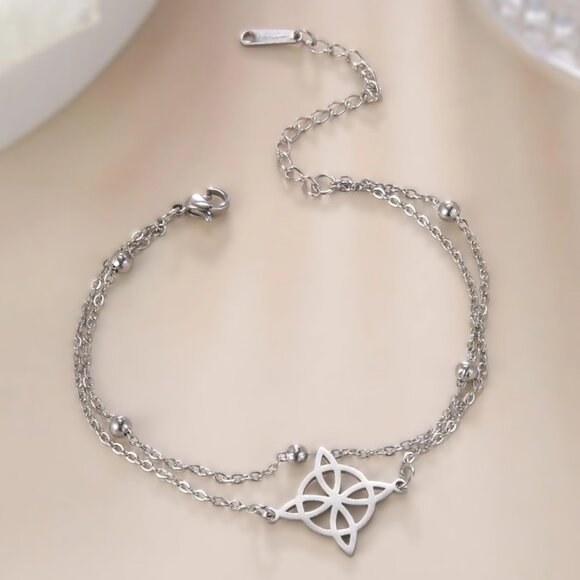 Silver Stainless Steel Witch Celtic Viking Cross Knot Fashion Bracelet NWOT - Picture 4 of 8